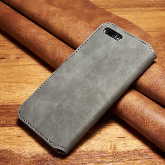 DG.MING - DG.MING Retro Wallet Läderfodral för iPhone 8 Plus - Grå