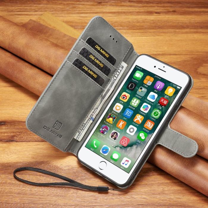 DG.MING - DG.MING Retro Wallet Läderfodral för iPhone 8 Plus - Grå