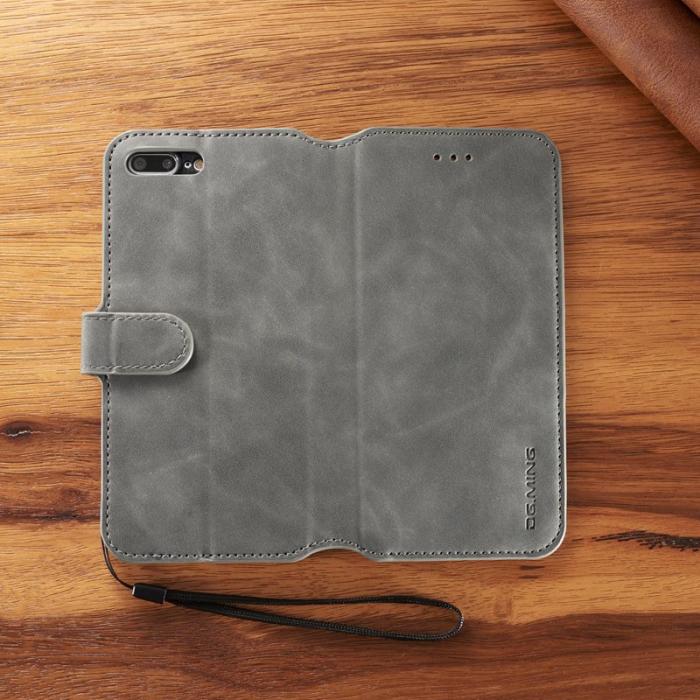 DG.MING - DG.MING Retro Wallet Läderfodral för iPhone 8 Plus - Grå