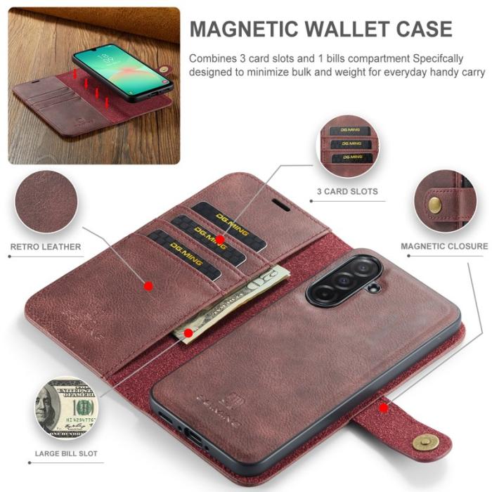 DG.MING - DG.MING Samsung Galaxy A26 5G Skal Delbart Läder Röd