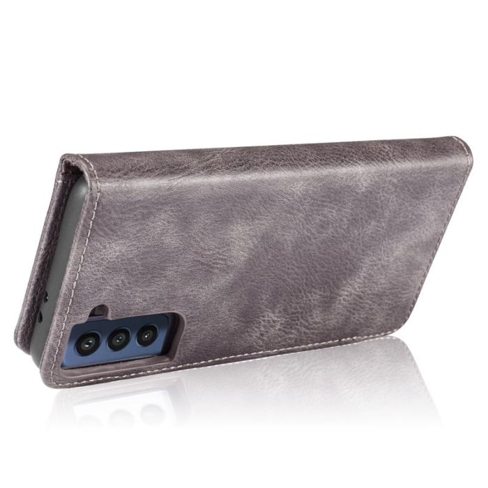 DG.MING - DG.MING Samsung Galaxy S21 FE 2-i-1 Läderfodral Ställ - Grå