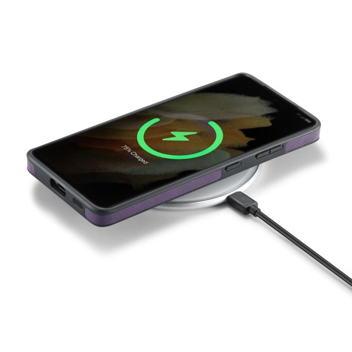 DG.MING - DG.MING Samsung Galaxy S21 Ultra 5G Skal Läder Coating Lila