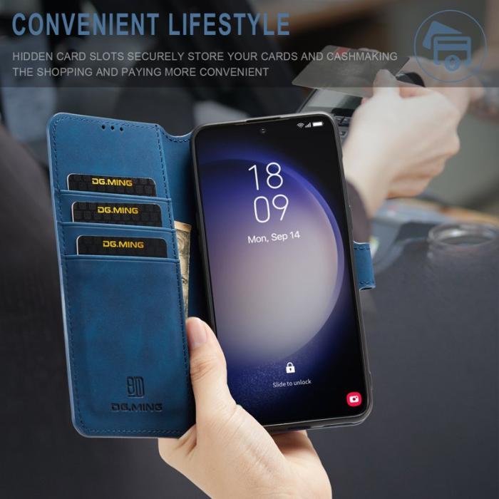 DG.MING - DG.MING Samsung Galaxy S23 Retro PU Läder Fodral - Blå