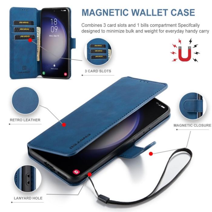 DG.MING - DG.MING Samsung Galaxy S23 Retro PU Läder Fodral - Blå