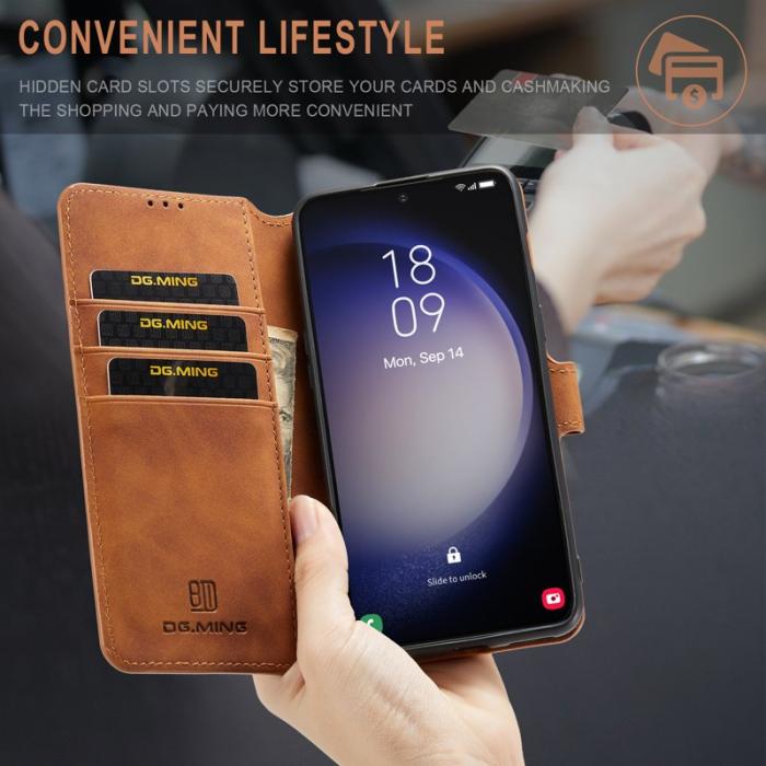 DG.MING - DG.MING Samsung Galaxy S23 Retro PU Läder Fodral - Brun