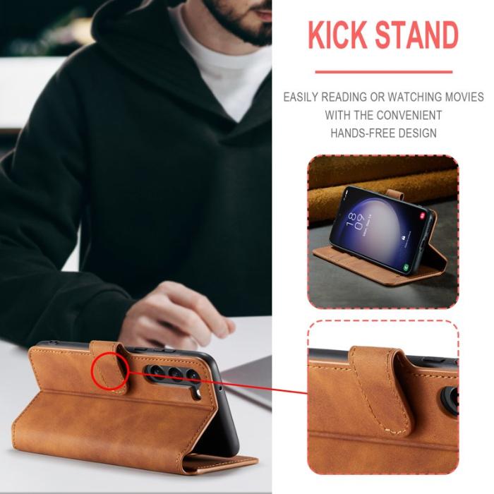 DG.MING - DG.MING Samsung Galaxy S23 Retro PU Läder Fodral - Brun