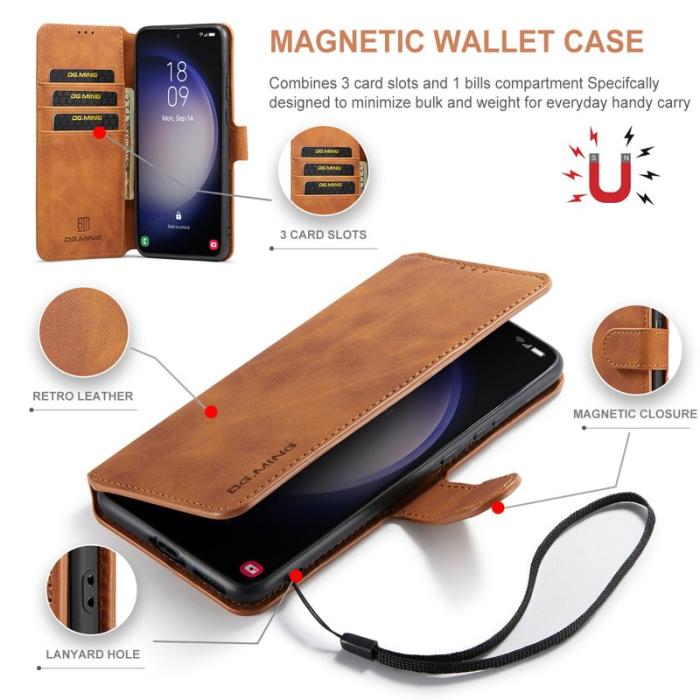 DG.MING - DG.MING Samsung Galaxy S23 Retro PU Läder Fodral - Brun