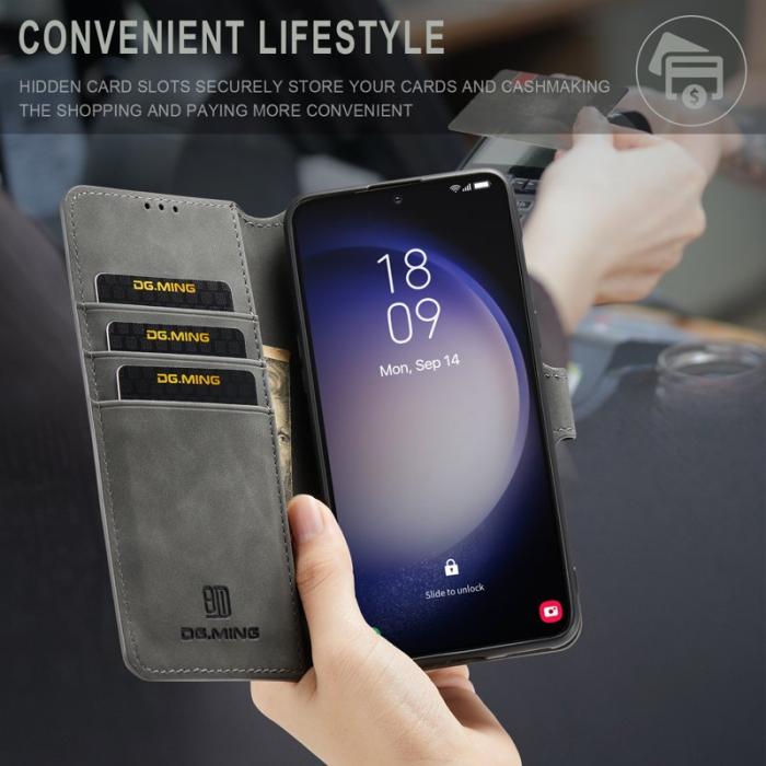 DG.MING - DG.MING Samsung Galaxy S23 Retro PU Läder Fodral - Grå