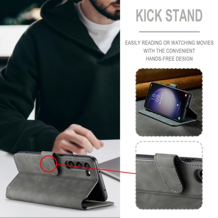 DG.MING - DG.MING Samsung Galaxy S23 Retro PU Läder Fodral - Grå