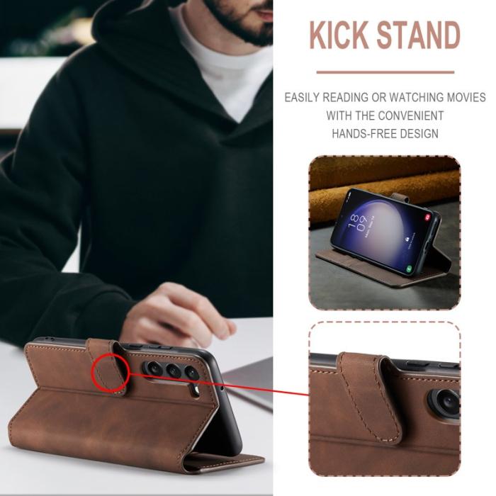 DG.MING - DG.MING Samsung Galaxy S23 Retro PU Läder Fodral - Kaffe