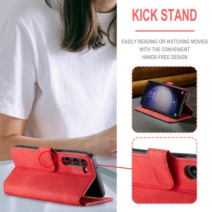 DG.MING - DG.MING Samsung Galaxy S23 Retro PU Läder Fodral Röd