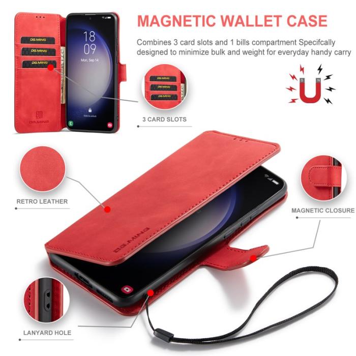 DG.MING - DG.MING Samsung Galaxy S23 Retro PU Läder Fodral Röd