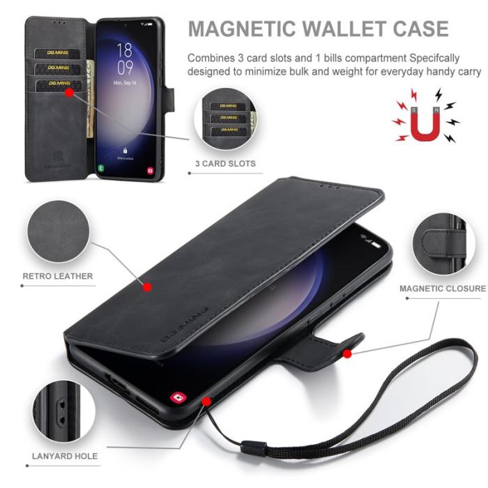 DG.MING - DG.MING Samsung Galaxy S23 Retro PU Läder Fodral Ställ - Svart