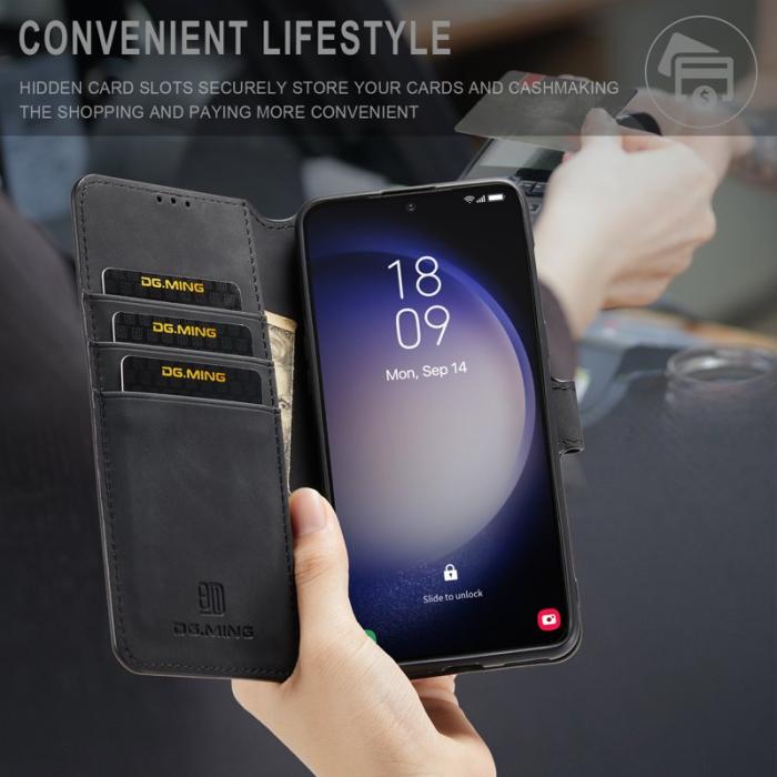 DG.MING - DG.MING Samsung Galaxy S23+ Retro PU Läder Fodral Svart