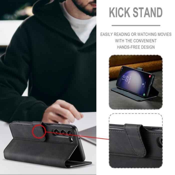 DG.MING - DG.MING Samsung Galaxy S23+ Retro PU Läder Fodral Svart