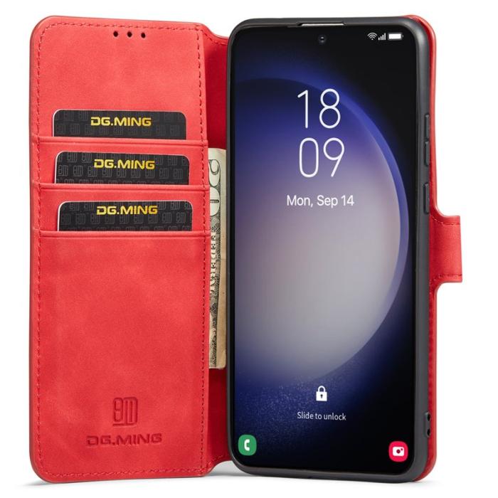 DG.MING - DG.MING Samsung Galaxy S23+ Retro PU Läderfodral Röd