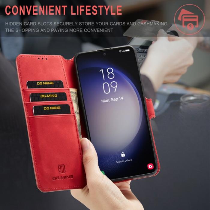 DG.MING - DG.MING Samsung Galaxy S23+ Retro PU Läderfodral Röd