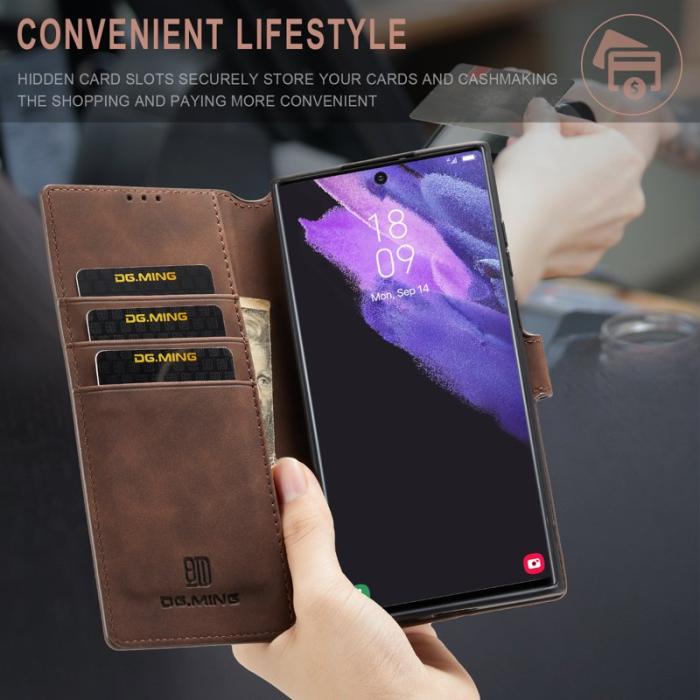 DG.MING - DG.MING Samsung Galaxy S23 Ultra Fodral Retro Läder Kaffe