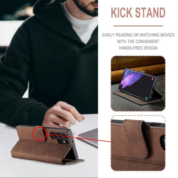 DG.MING - DG.MING Samsung Galaxy S23 Ultra Fodral Retro Läder Kaffe