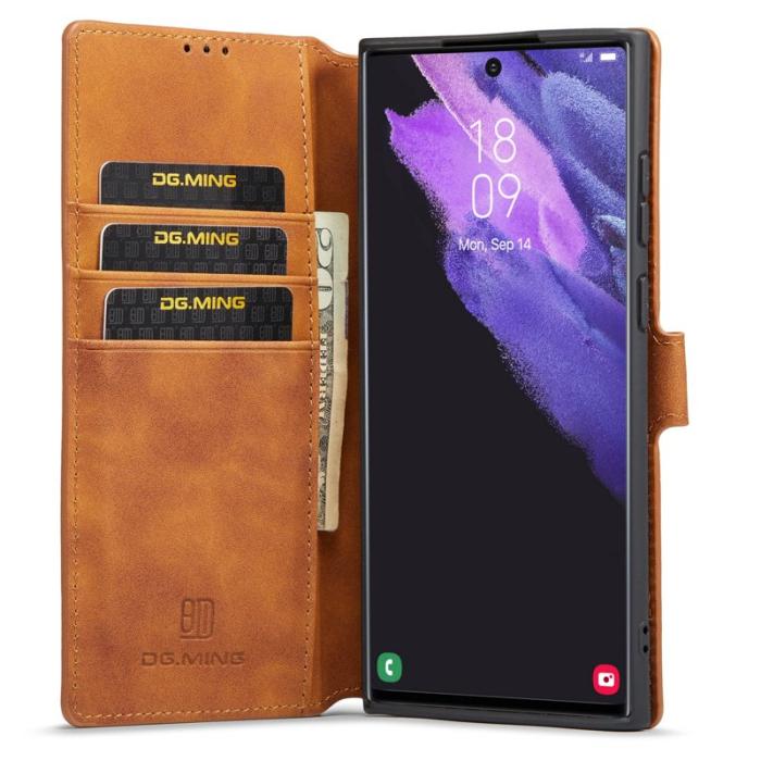 DG.MING - DG.MING Samsung Galaxy S23 Ultra Fodral Retro PU Läder Brun