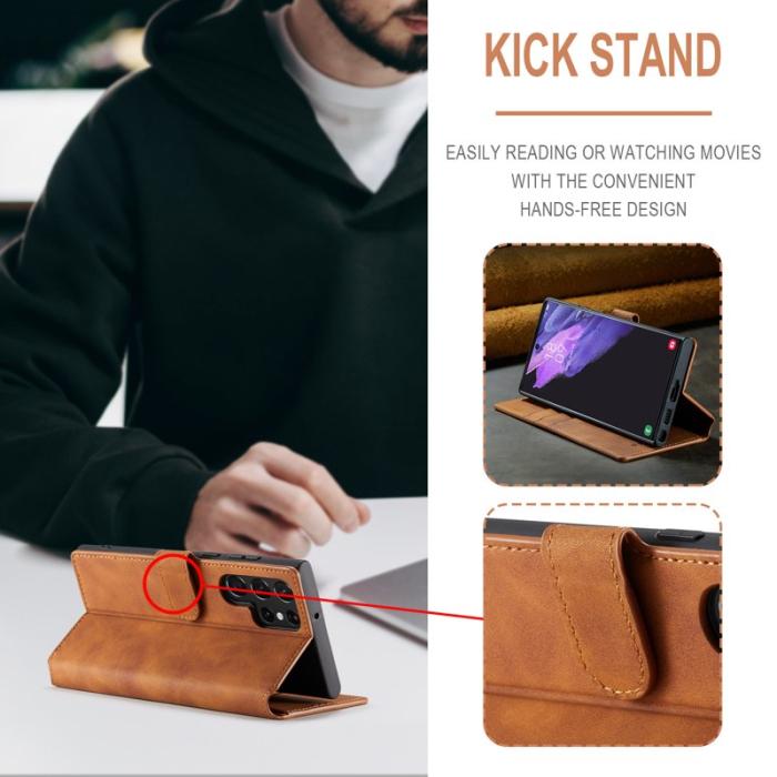 DG.MING - DG.MING Samsung Galaxy S23 Ultra Fodral Retro PU Läder Brun