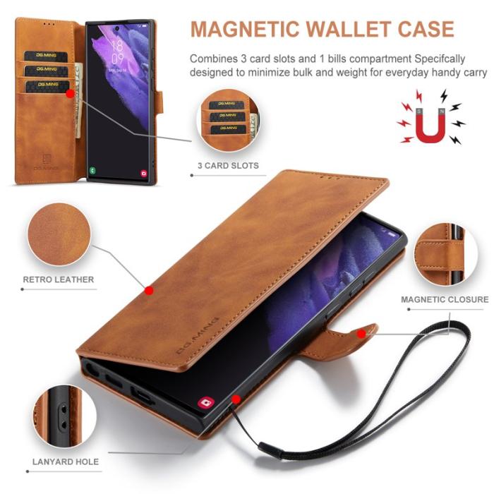 DG.MING - DG.MING Samsung Galaxy S23 Ultra Fodral Retro PU Läder Brun