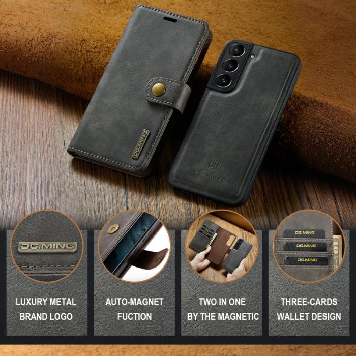DG.MING - DG.MING Samsung Galaxy S24+ Skal Split Läder Plånbok Grå