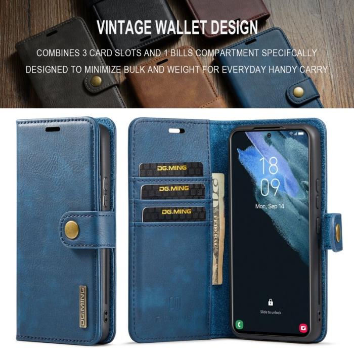 DG.MING - DG.MING Samsung Galaxy S24+ Skal Split Leather Wallet Blå