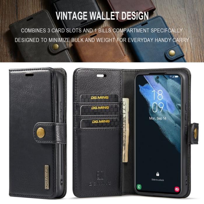 DG.MING - DG.MING Samsung Galaxy S24+ Skal Split Leather Wallet Svart