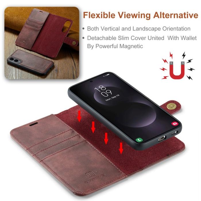 DG.MING - DG.MING Samsung Galaxy S25 Edge Skal Delbart Läder Röd