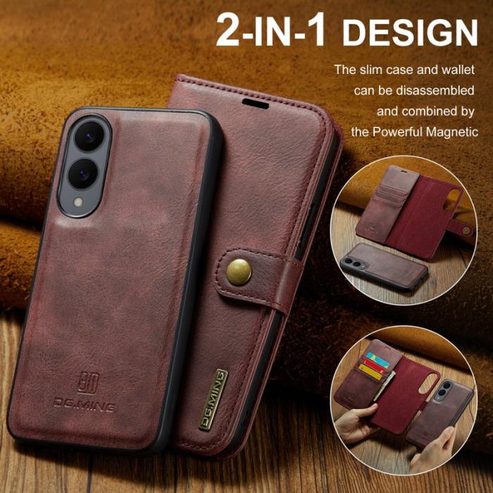 DG.MING - DG.MING Samsung Galaxy S25 Edge Skal Delbart Läder Röd