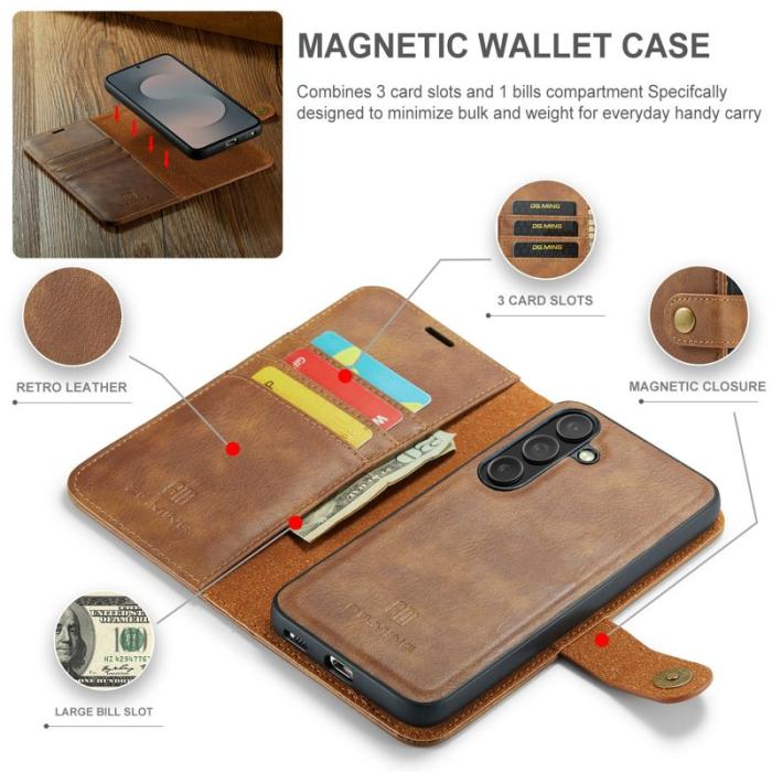 DG.MING - DG.MING Samsung Galaxy S25 FE Skal Delbart Läderfodral - Brun