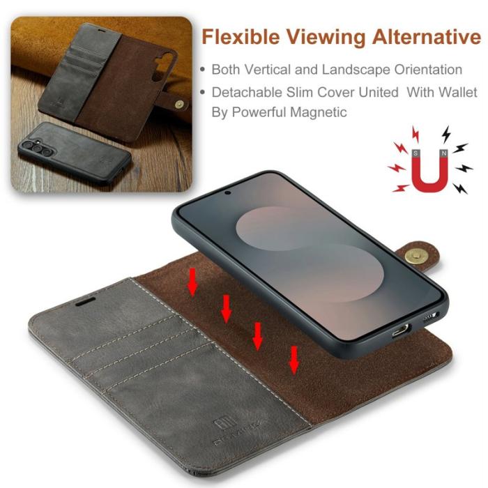 DG.MING - DG.MING Samsung Galaxy S25 FE Skal Delbart Läderfodral Grå