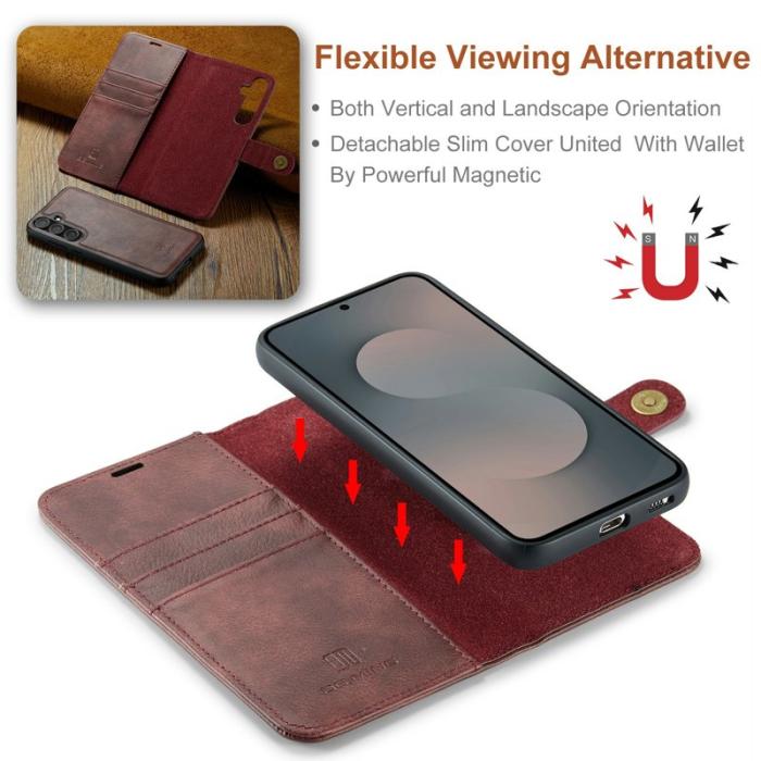 DG.MING - DG.MING Samsung Galaxy S25 FE Skal Detachable Läder Röd