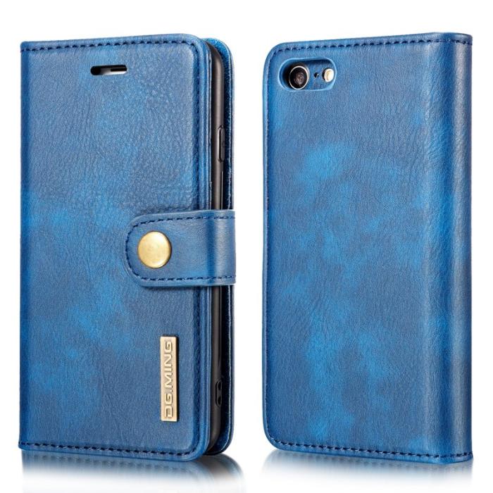 DG.MING - DG.MING Split Leather Wallet Cover iPhone SE/8/7 - Blå