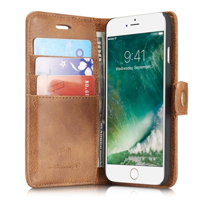 DG.MING - DG.MING Split Leather Wallet Cover iPhone SE/8/7 - Brun