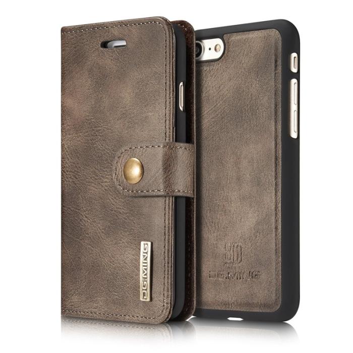 DG.MING - DG.MING Split Leather Wallet Cover iPhone SE/8/7 - Grå