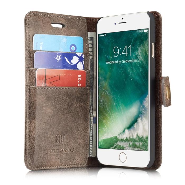 DG.MING - DG.MING Split Leather Wallet Cover iPhone SE/8/7 - Grå