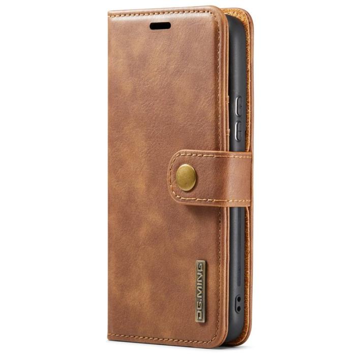 DG.MING - DG.MING Split Leather Wallet Skal för Samsung Galaxy S22+ 5G - Brun