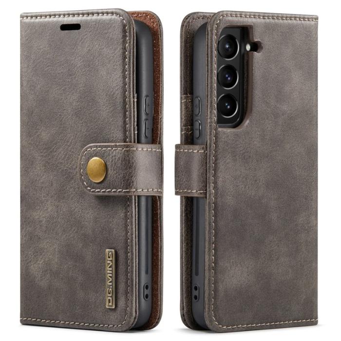 DG.MING - DG.MING Split Leather Wallet Skal för Samsung Galaxy S22+ 5G - Grå