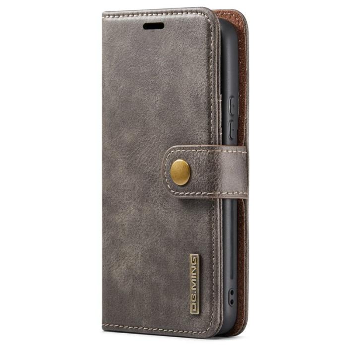DG.MING - DG.MING Split Leather Wallet Skal för Samsung Galaxy S22+ 5G - Grå