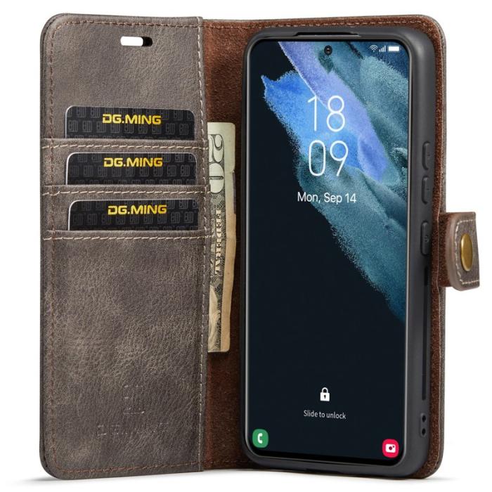 DG.MING - DG.MING Split Leather Wallet Skal för Samsung Galaxy S22+ 5G - Grå
