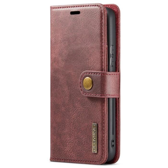 DG.MING - DG.MING Split Leather Wallet Skal för Samsung Galaxy S22+ 5G - Röd