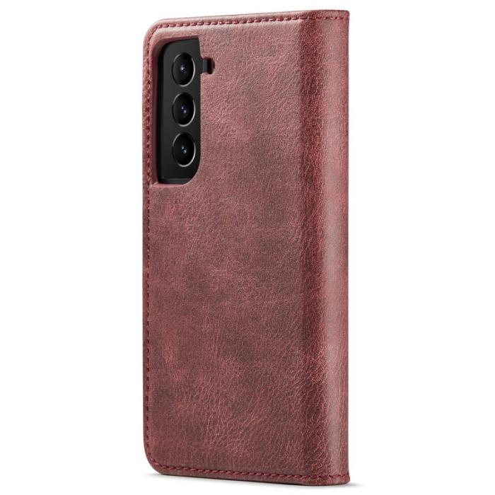 DG.MING - DG.MING Split Leather Wallet Skal för Samsung Galaxy S22+ 5G - Röd