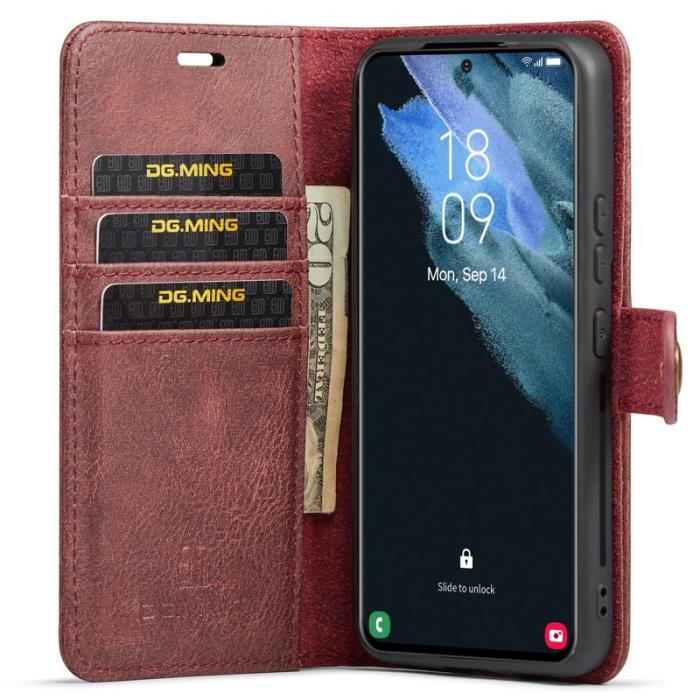 DG.MING - DG.MING Split Leather Wallet Skal för Samsung Galaxy S22+ 5G - Röd