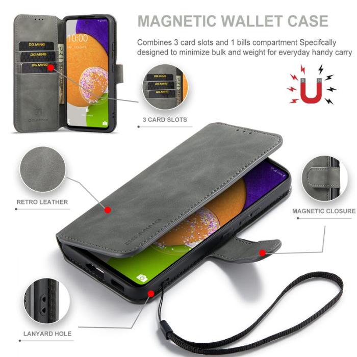 DG.MING - DG.MING Stand Wallet Skal Retro PU Läder för Samsung A53 5G Grå