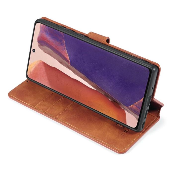 DG.MING - DG.MING Vintage PU Läder Plånboksfodral Samsung Galaxy Note20 - Brun