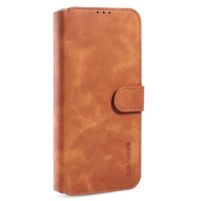 DG.MING - DG.MING Wallet Stand Fodral Retro Läder för iPhone 13 Pro - Brun