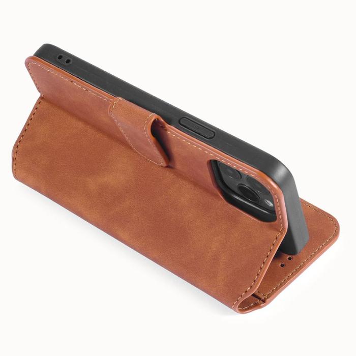 DG.MING - DG.MING Wallet Stand Fodral Retro Läder för iPhone 13 Pro - Brun