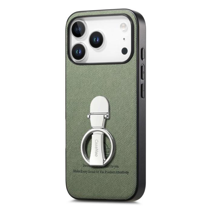 CASENEO - iPhone 17 Pro Fodral Kickstand Twill Textur Läder Grön